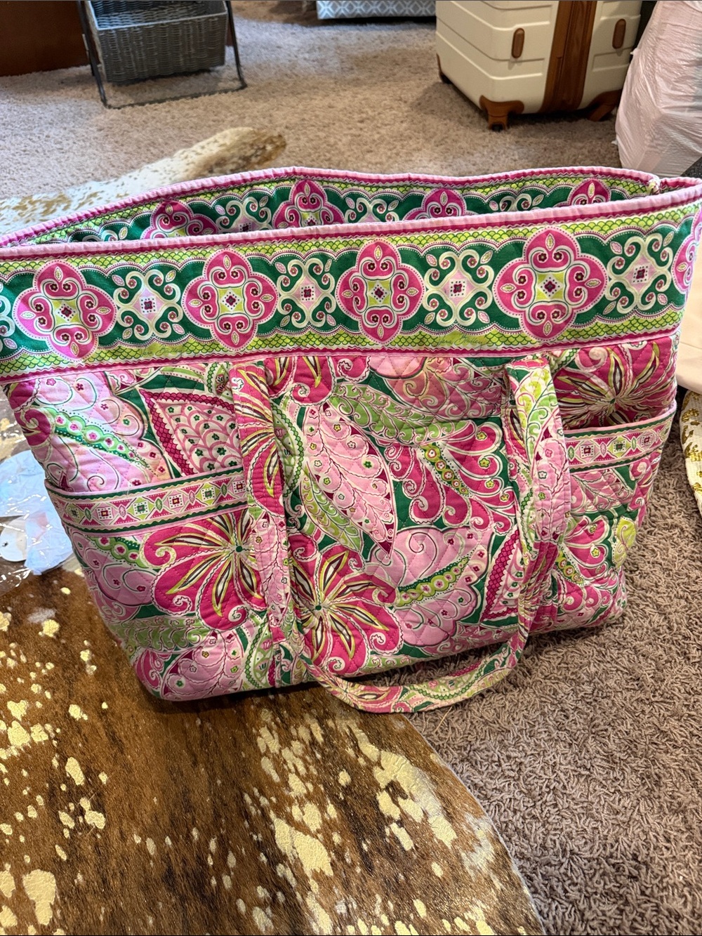 Vera Bradley Pink & Green Quilted Paisley Tote